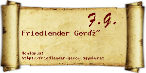Friedlender Gerő névjegykártya
